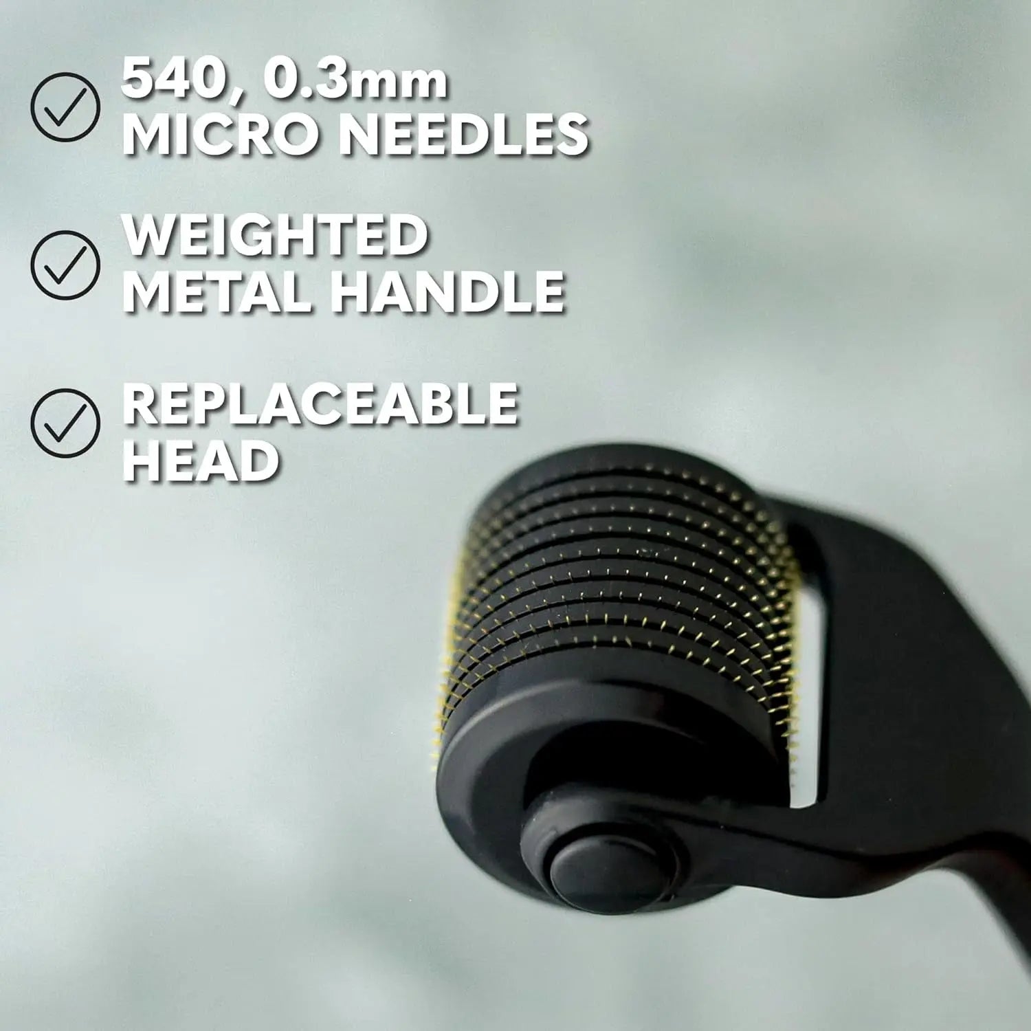 Premium Derma Roller for Face, Body and Scalp - Microneedling Roller for Men and Women with 540 Titanium Microneedles - for Hair & Beard - Weighted Metal Handle - Magnetic Storage Case