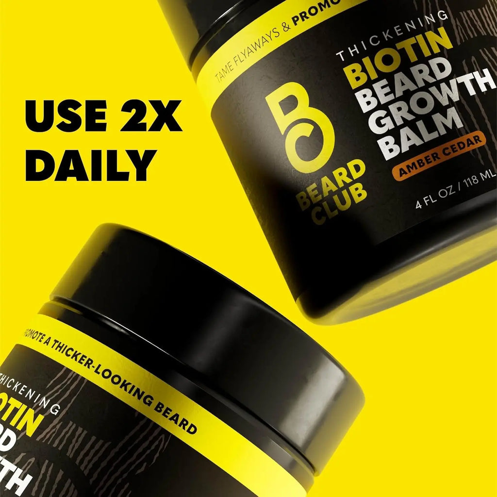 Biotin Beard Balm for Men - Beard Growth Shea Butter with Castor & Coconut Oil - Moisturizing, Hydrating and Softening Cream - Amber Cedar Scent - 4 Oz