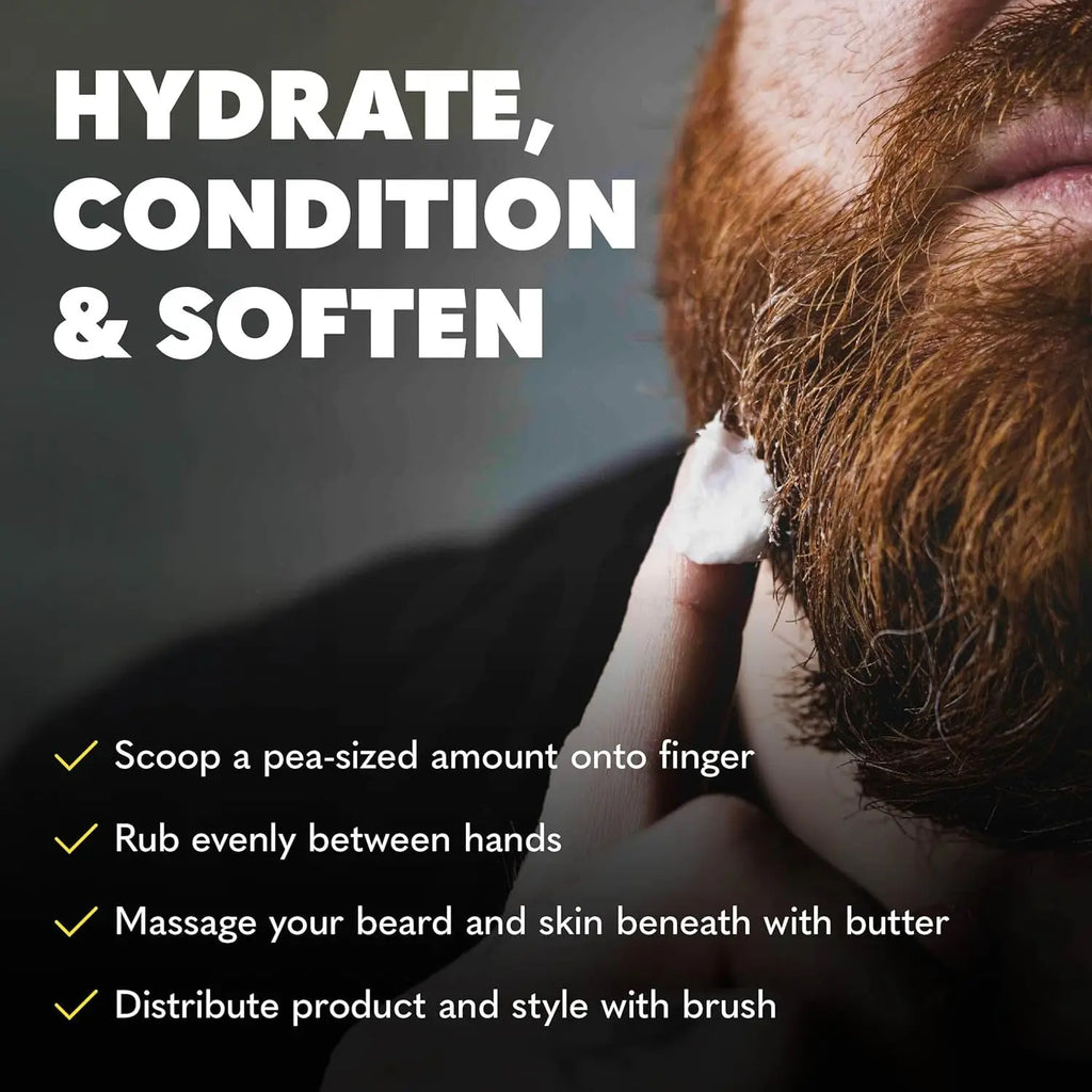 Biotin Beard Balm for Men - Beard Growth Shea Butter with Castor & Coconut Oil - Moisturizing, Hydrating and Softening Cream - Amber Cedar Scent - 4 Oz