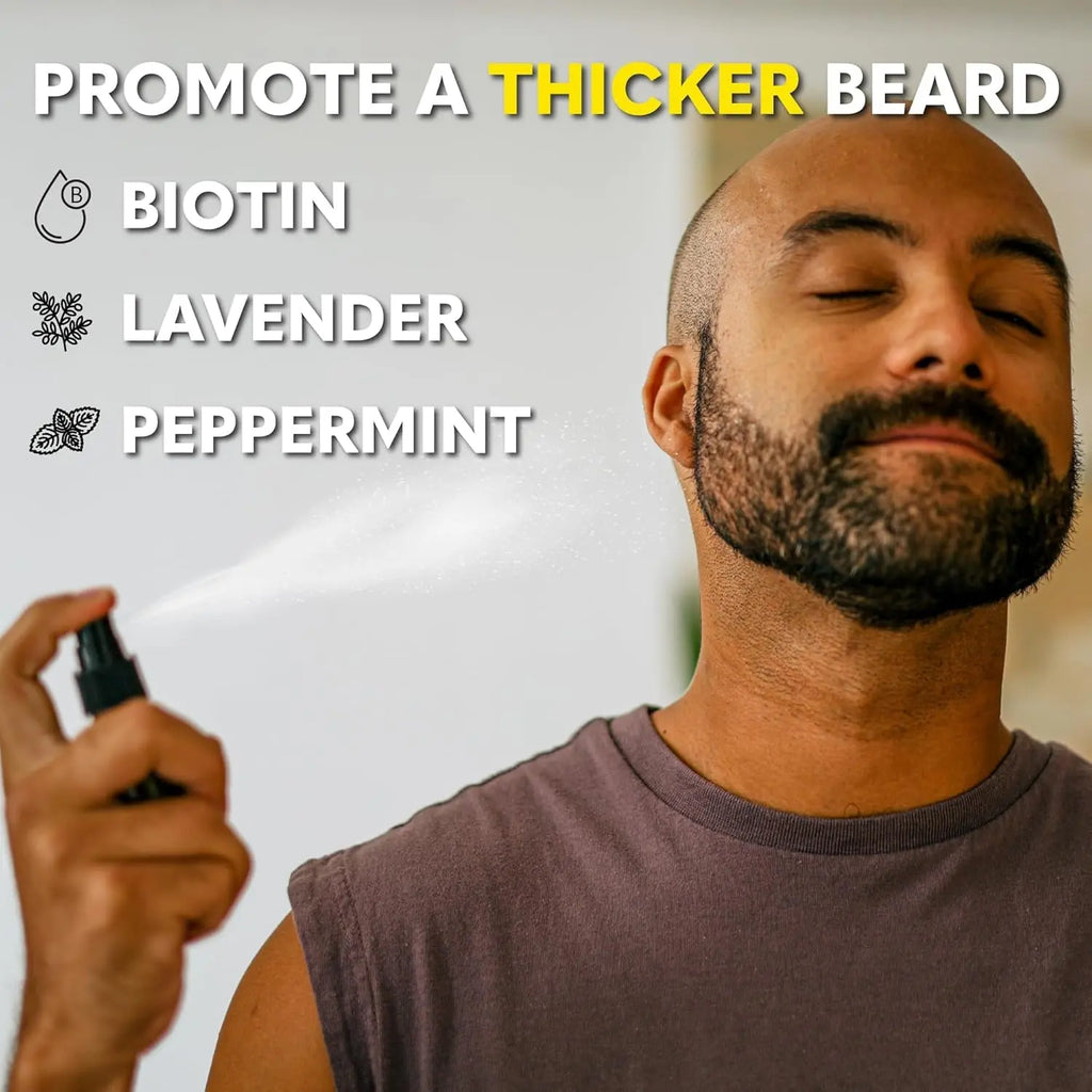 Biotin Beard Growth Oil Vitamin Spray for Facial Hair Growth - Natural Formula for Fuller, Thicker Beard, Easy-To-Use, Nourishing & Soothing for All Beard Types & Skin